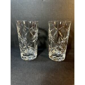 2 Mikasa Crystal 9 oz Tumbler Highball Glasses Italy 5.25” Stars Starburst